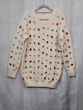 La' Ros Cream Jewel-Embellished Women's Sweater Size Large
